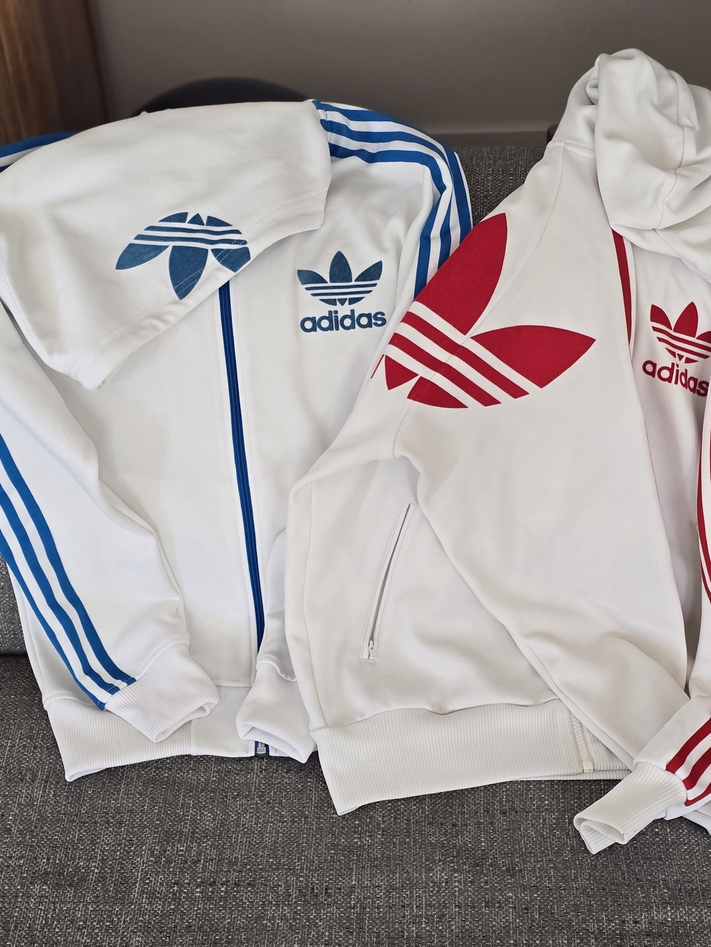 Vintage Adidas Originals White Track Jacket with Blue & Red Logos